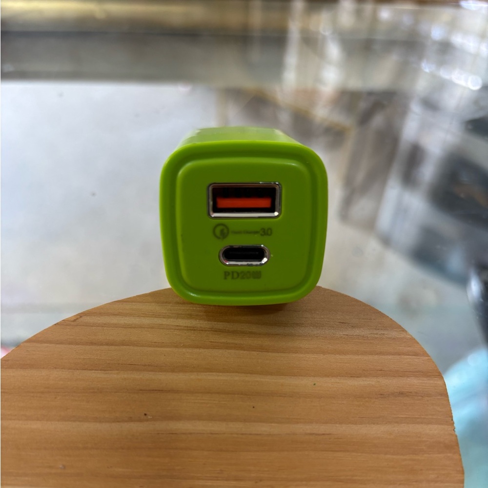 Green USB Wall Charger with USB-A and USB-C Ports